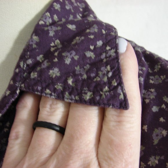 Purple Dainty Floral Long Adjustable Sleeve Ruche Button Front Scallop Hem Large - Picture 7 of 16